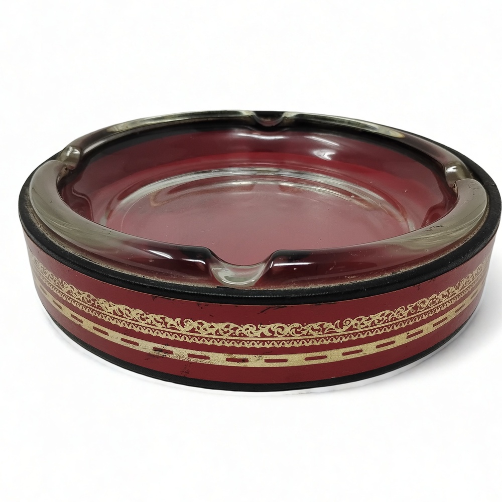 Maximalist Hollywood Regency Vintage Glass Ashtray Trinket Dish Bowl 8 Inch